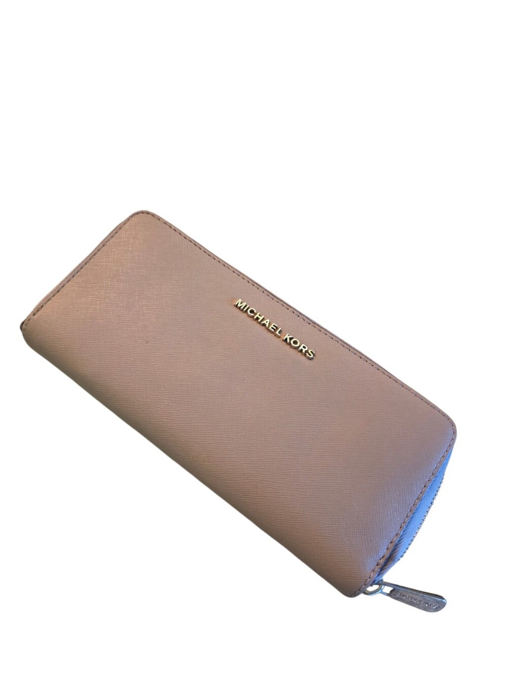 Michael Kors Rose Beige Saffiano Zip Wallet with Gold Logo